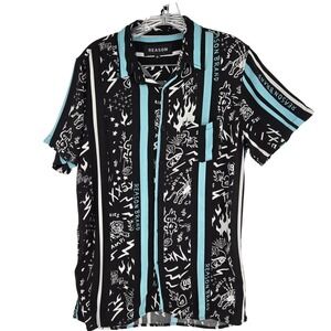 Reason Shirt Mens Medium Graphic Short Sleeve Button Up Viscose Streetwear
